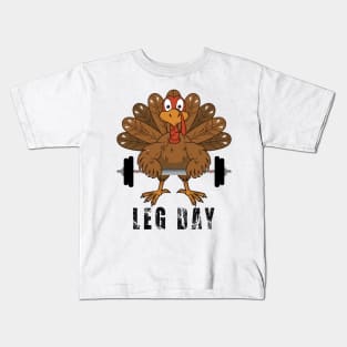 Funny Deadlifting Turkey Thanksgiving Leg Day Deadlift Kids T-Shirt